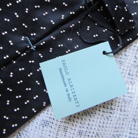 Paolo Albizzati Silk Tie, Dark Navy/silver, Handmade in Italy - Picture 3 of 5